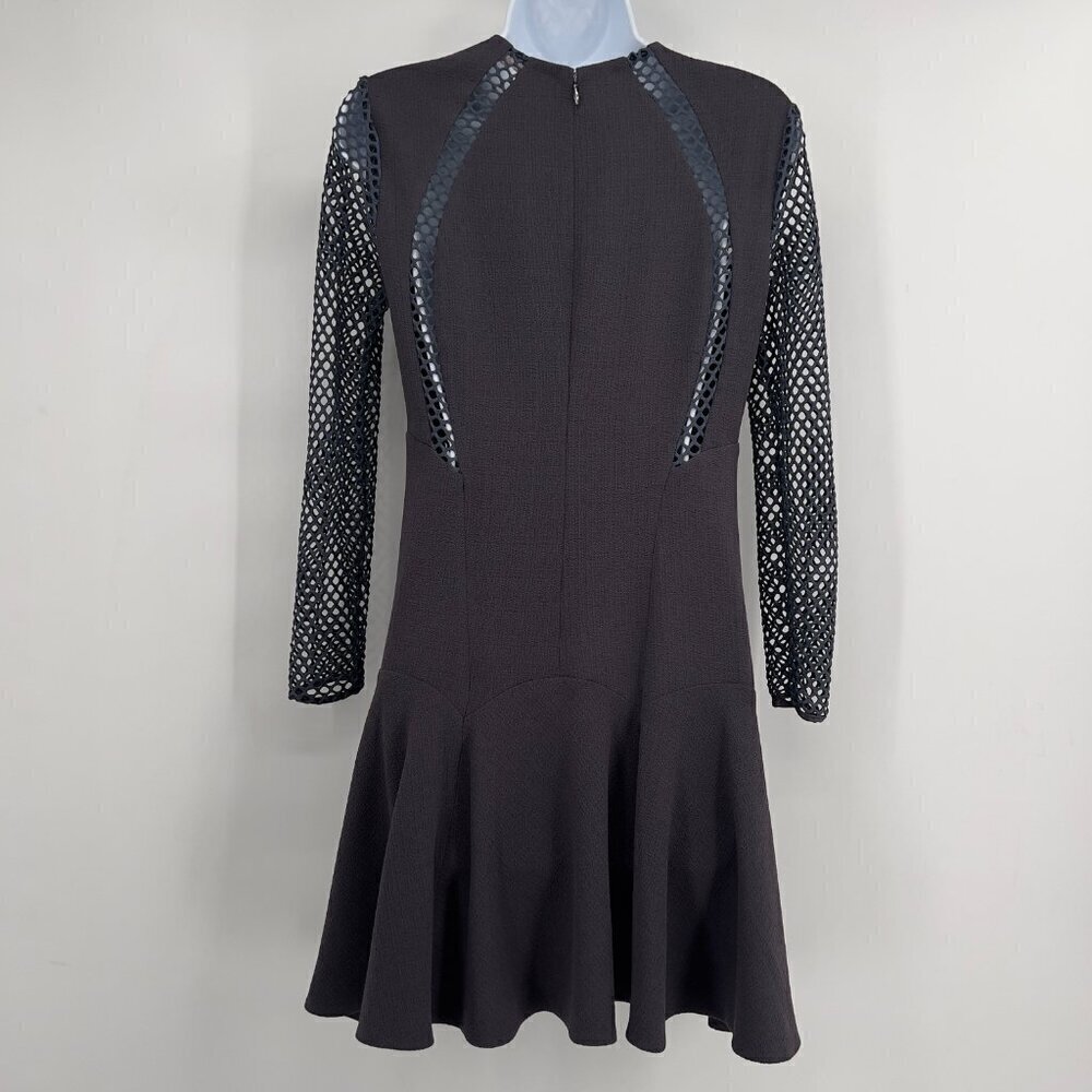 Rebecca Taylor Charcoal Gray Mesh Panel Long Sleeve Flounce Dress - Size 0